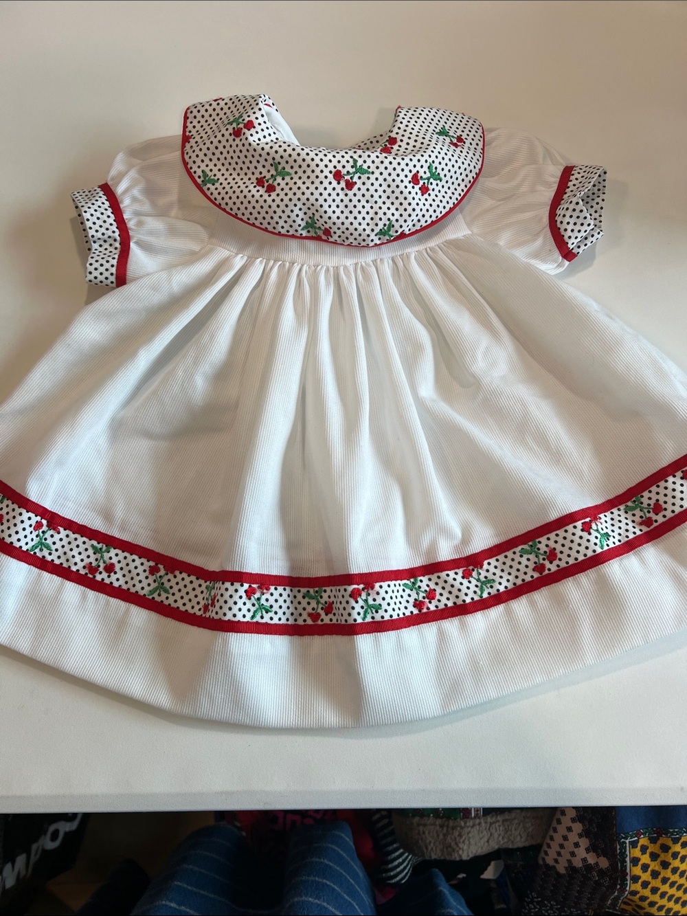 Rare Editions - vintage, White/Black Polka Dot, Red Cherry Print Dress, 18m
